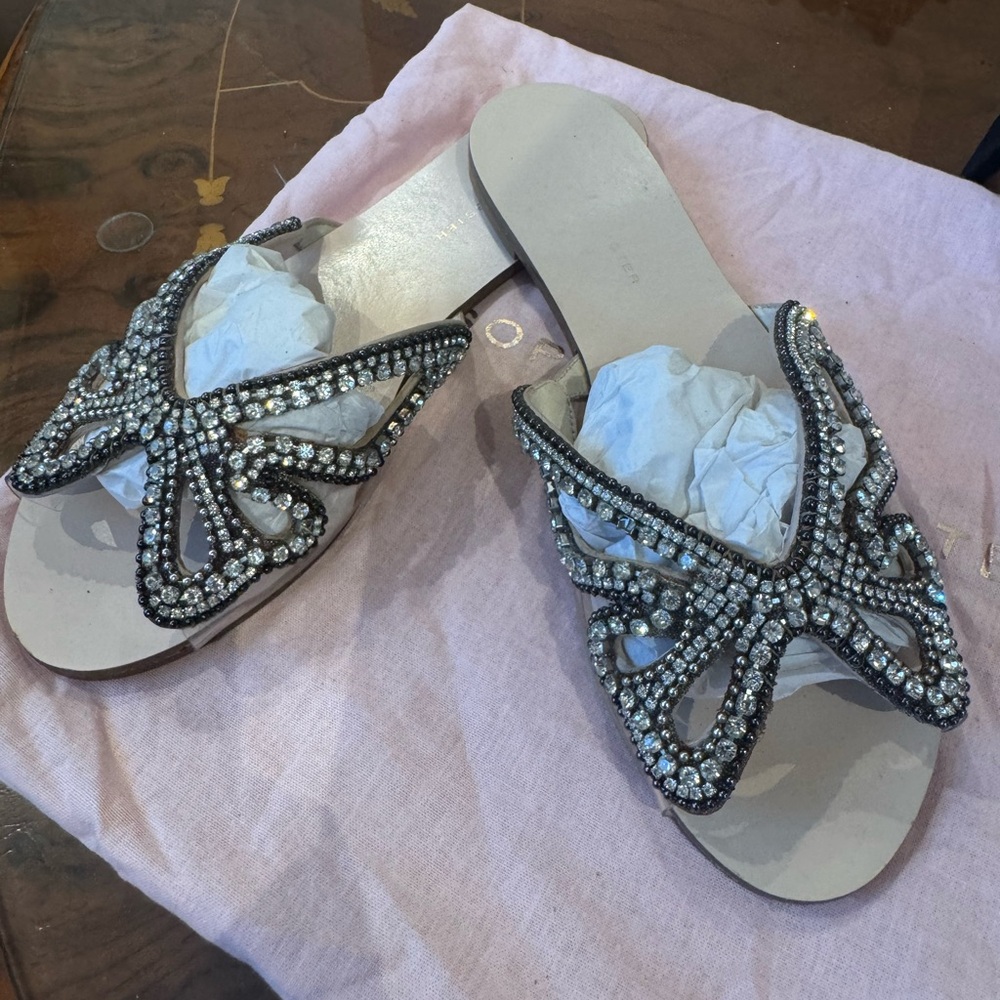 Sophia Webster Black Sandals with Gold and Pearl Butterfly Appliques - Picture 14 of 15